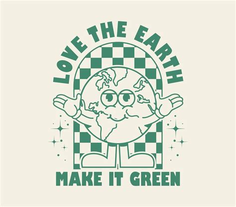 Vintage poster or card design template with happy cute Earth planet ...