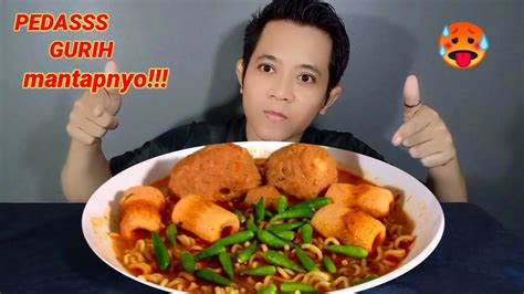 ASMR MUKBANG MIE KUAH PEDAS PAKE BAKSO TELOR DAN CABE RAWIT IJO YouTube