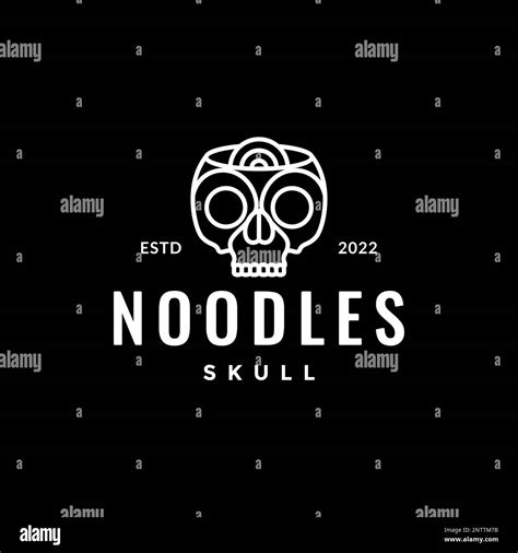 skull bowl noodle spicy food line art minimalist logo design vector ...