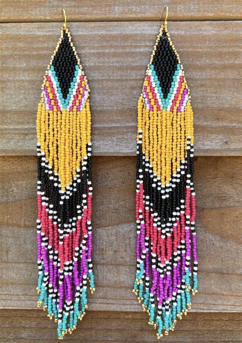 Shades Of Summer Long Fringe Beaded Earrings Boho Earrings Beaded