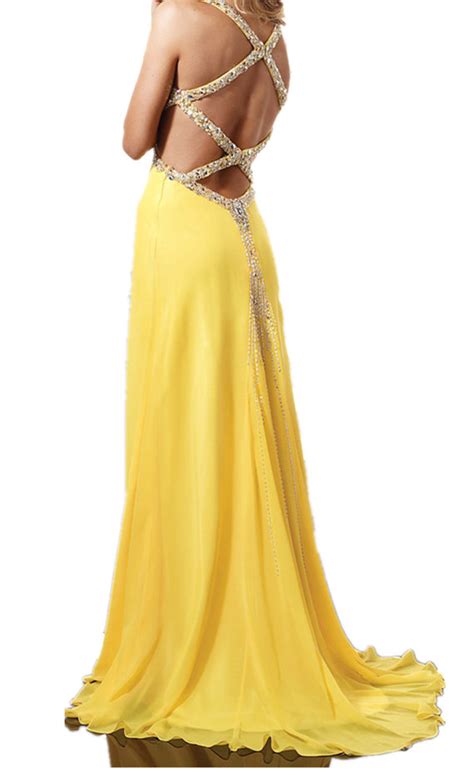 Custom Made A Line Backless Yellow Prom Dresses Long Dresses For Prom 2015 Prom Dresses Yel