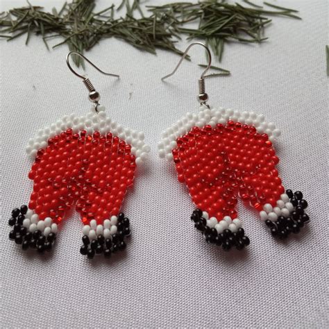 Christmas Beaded Earrings Santa Claus Earrings Christmas Etsy In