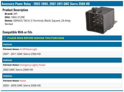 2002 2005 2007 2011 Gmc Sierra 2500 Hd Accessory Power Relay Api