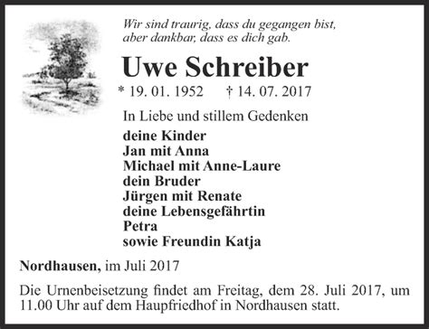 Traueranzeigen Von Uwe Schreiber Trauer In Thueringen De