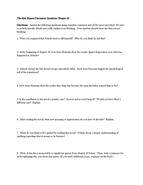 Kite Runner Discussion Questions And Answers