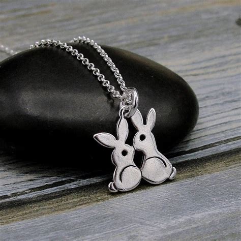 925 Sterling Silver Kissing Bunnies Necklace Rabbit Charm Necklace