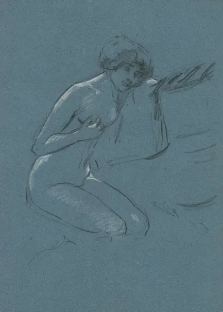 Early Th Century Charcoal Drawing Kneeling Nude Picclick Uk