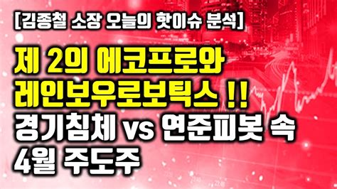 [김종철 오늘의 핫이슈 분석] 제 2의 에코프로와 레인보우로보틱스 경기침체 Vs 연준피봇 속 4월 주도주 Youtube