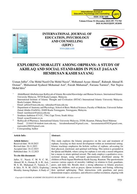 Pdf Exploring Morality Among Orphans A Study Of Akhlaq And Social