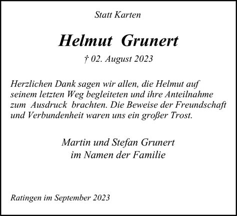 Traueranzeigen Von Helmut Grunert Trauer In Nrw De