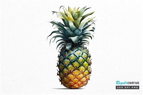 Watercolor Pineapple Clipart Png Design Graphic By Regulrcrative