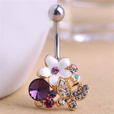 Flowers Butterfly Belly Button Ring Piercing Pretty Jewellery