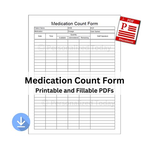 PDF Medication Count Sheet 1 Printable & 1 Text Input Fillable US ...