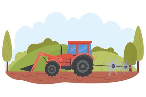 Hay un tractor que está arando la tierra con un arado Vector Premium