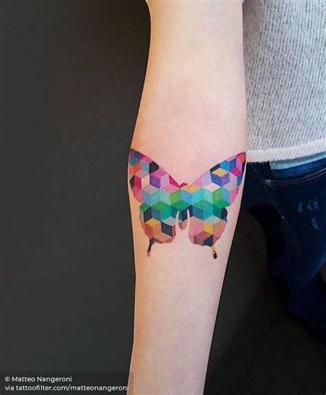 Abstract Hexagon Butterfly Tattoo On The Right Inner Forearm