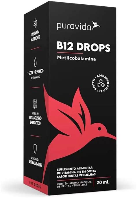 Vitamina B12 Drops Metilcobalamina Biodisponível 20ml Puravida Br