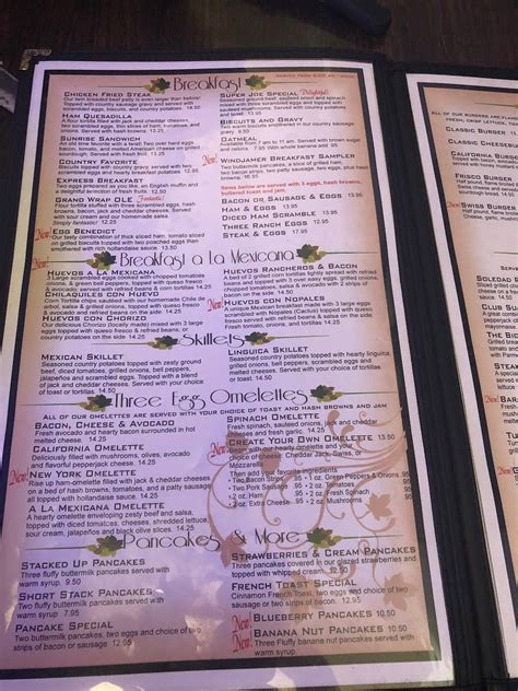 Menu at The Windmill Restaurant, Soledad