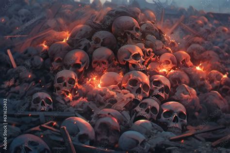 Old Human Skulls And Bones Left Over From The Battle The Concept Of