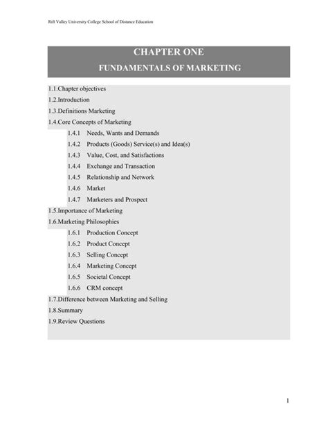 Chapter 1 Fundamentals Of Marketing