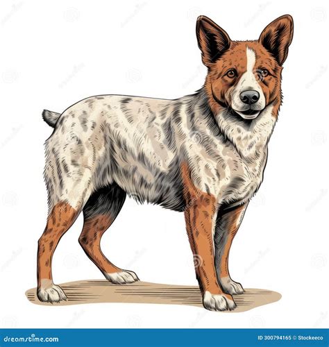 Realistic Australian Cattle Dog Drawing With Woodcut Inspired Graphics