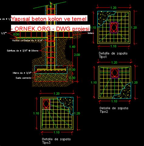 Yap Sal Beton Kolon Ve Temel Dwg Projesi Autocad Projeler