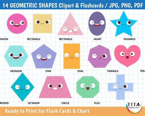 Geometric Shapes Clipart, Basic Shapes Flashcards, Kawaii Shapes ...