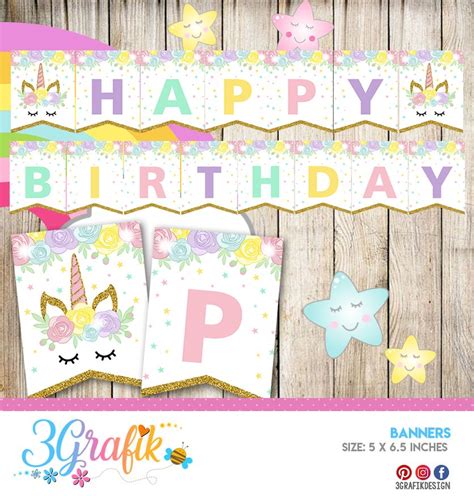 Unicorn Happy Birthday Banners And Garlands Printable 3grafik