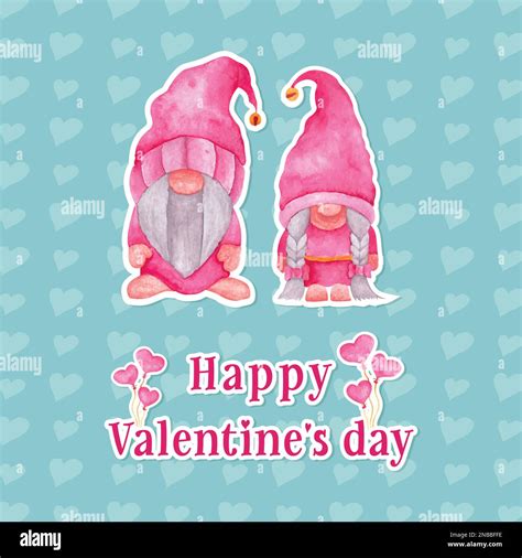 Happy Valentine Day With Cute Gnome Holding Heart Balloon I Love You