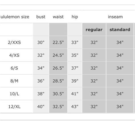 Lululemon Size Chart Lululemon Bra Size Charts Calvin Klein Sports Bra