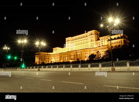 Palace of Parliament building in Bucharest, Romania, at night, with ...