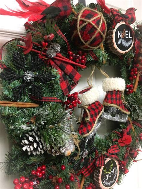 Farmhouse Christmas Wreath Red And Black Buffalo Plaid Etsy