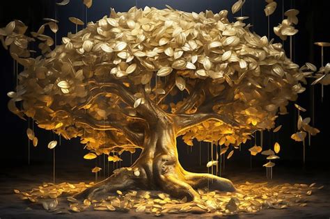 Premium Photo Golden Tree Money Tree With Gold Coins In A Ray Of