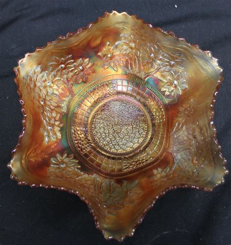 At Auction Antique Fenton Marigold Carnival Glass Bowl Orange Tree And Bearded Berry 9 Dia X 3