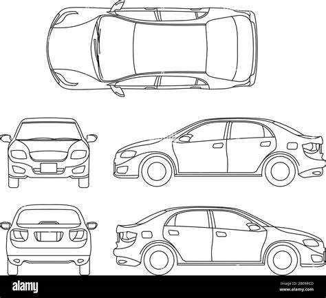 Perfile El Dibujo Vectorial Del Autom Vil Sed N En Diferentes Puntos De