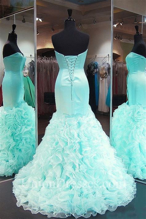 Beautiful Mermaid Sweetheart Mint Green Organza Ruffle Prom Dress