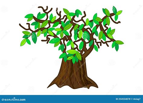 Large Tree Isolated On White Background Cartoon Big Green Tree With