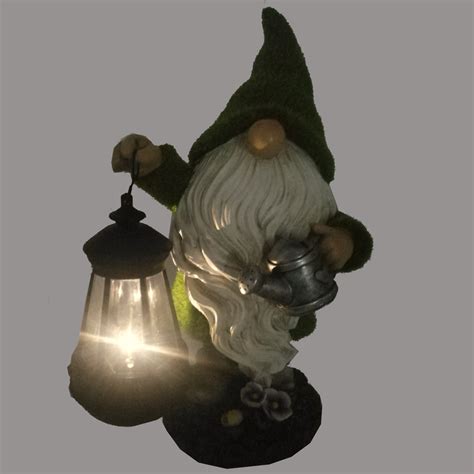 Solar 11 Inch Bearded Grassy Watering Gnome In Greenwhite Hunnykome