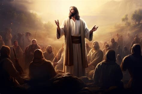 Premium Ai Image Jesus Is Standing In Front Of A Group Of People