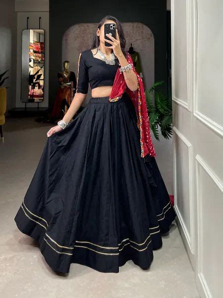 Black Navratri Lehenga Choli In Cotton With Gamthi Work Designer Blouse