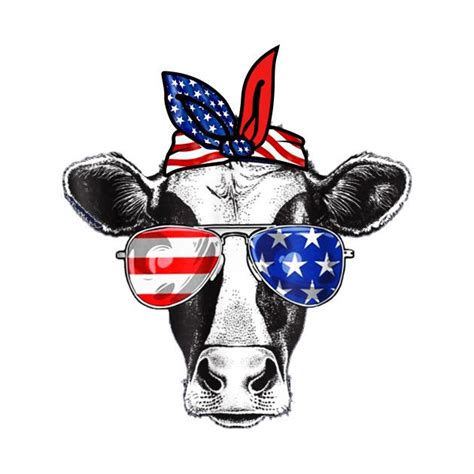 Stylish Cow Wearing Bandana And American Flag Glasses