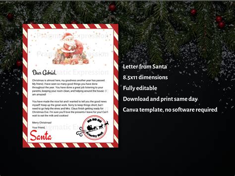 Letter From Santa Editable Template Official Santa Claus Letter