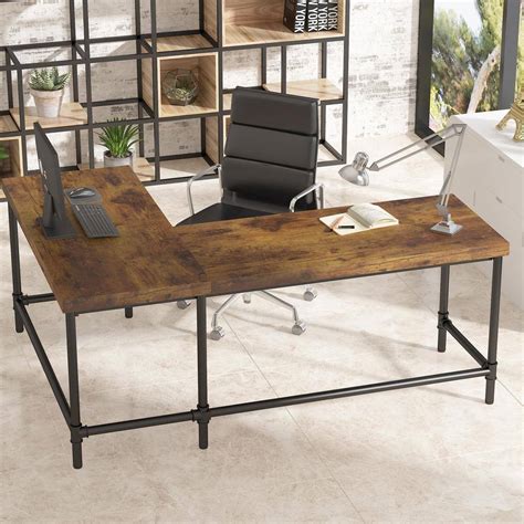 Byblight Havrvin In L Shaped Rustic Brown Wood Computer Desk