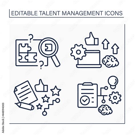 Talent Management Line Icons Set Skill Gap Analysis Employee Potential Career And Workforce