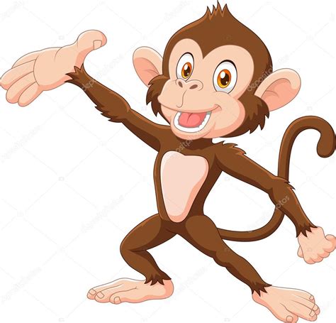 Cartoon Happy monkey presenting isolated on white background — Stock ...