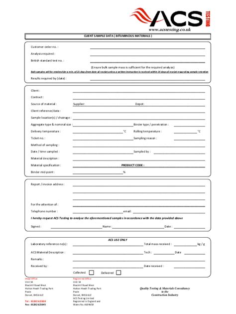 Fillable Online Acsgroupofcompanies Co Client Sample Data Form