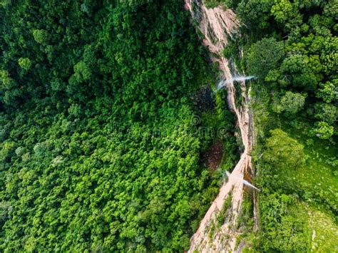 Aerial Top Down of Waterfall in Forest at Chapada Dos GuimarÃes