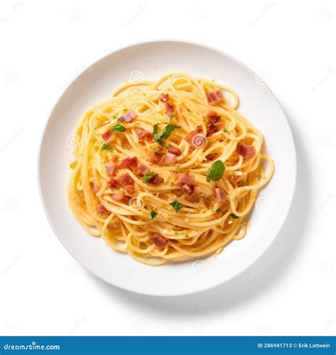 Spaghetti Carbonara On Plain White Background Product Photography