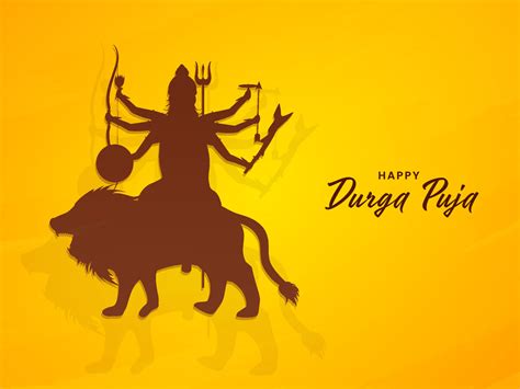 Happy Durga Puja Celebration Poster Design With Silhouette Goddess