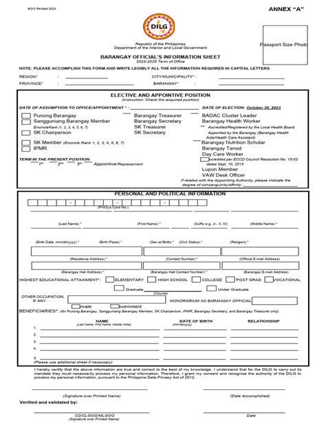 Annex A Bois Form Revised 2023 Pdf