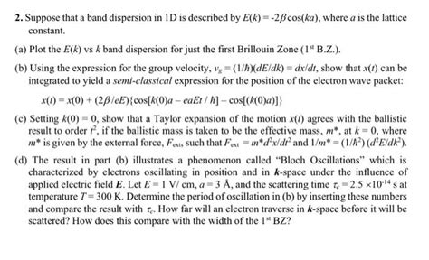 Solved Suppose That A Band Dispersion In D Is Described Chegg